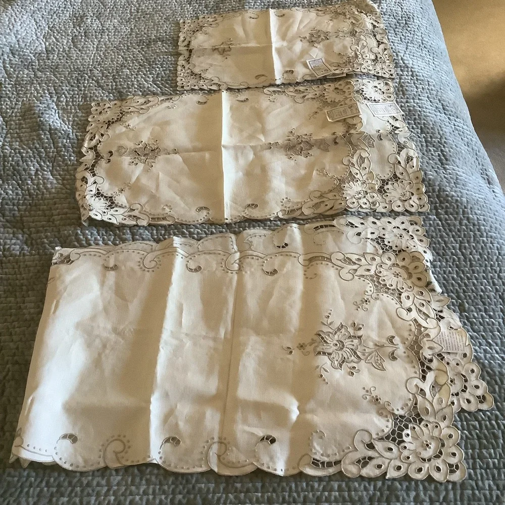 Five Piece Hand Embroidered in Portugal  Linen Set
